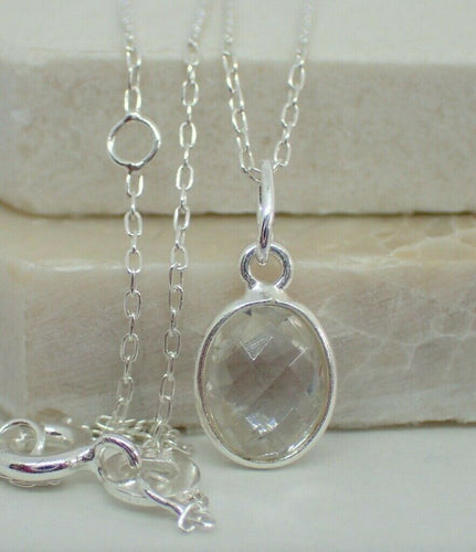 Natural Clear Quartz Pendant, Oval, 925 Solid Sterling Silver, New - UK Seller