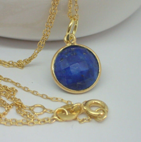 Natural Lapis Lazuli Pendant, 925 Sterling Silver Gold Plated Vermeil UK Seller