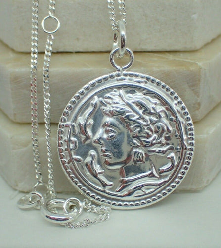 925 Sterling Silver Roman Coin Medallion Pendant & Extendable Chain - UK Seller