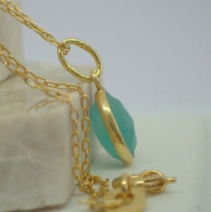 Natural Amazonite Pendant, 925 Sterling Silver Gold Plated Vermeil  - UK Seller