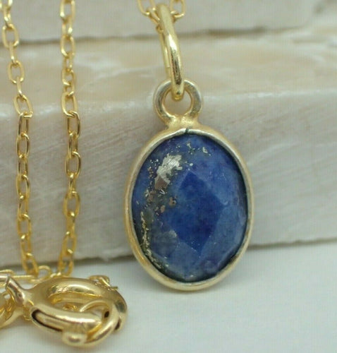 Natural Lapis Lazuli Pendant, 925 Sterling Silver Gold Plated Vermeil, UK Seller