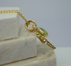 Dragonfly Pendant with Natural Peridot Charm, Gold Plated Vermeil, New UK Seller