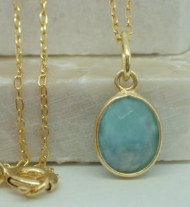 Natural Larimar Pendant, 925 Sterling Silver Gold Plated Vermeil - UK Seller