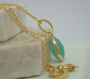 Natural Amazonite Pendant, 925 Sterling Silver Gold Plated Vermeil  - UK Seller