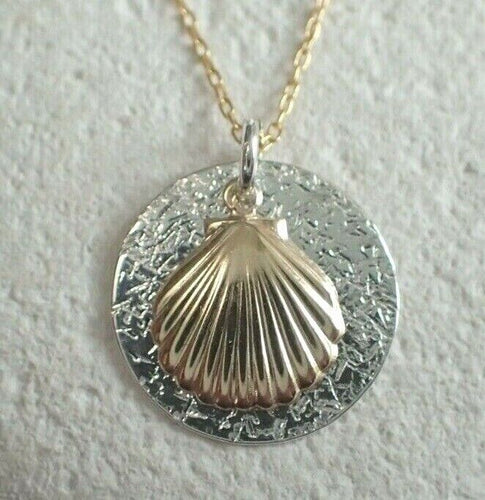 Gold Filled Shell Pendant & Textured Sterling Silver Disc Medallion, New, UK