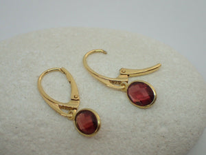 Natural Garnet Leverback Earrings, Oval, 925 Sterling Silver Gold Plated Vermeil