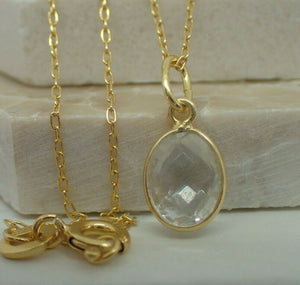 Natural Clear Quartz Pendant, 925 Sterling Silver Gold Plated Vermeil UK Seller