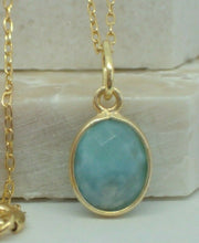 Load image into Gallery viewer, Natural Larimar Pendant, 925 Sterling Silver Gold Plated Vermeil - UK Seller