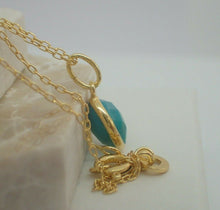 Load image into Gallery viewer, Natural Turquoise Pendant, 925 Sterling Silver Gold Plated Vermeil - UK Seller