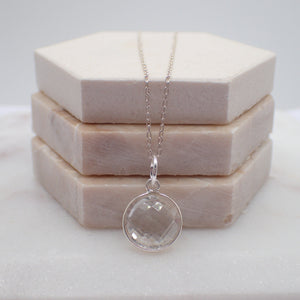 Clear Quartz Faceted Ball Pendant Necklace